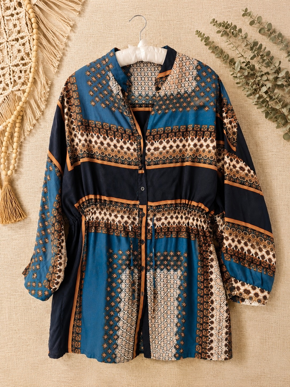 Boohoo Teal Boho Paisley Tunic Blouse Size 12